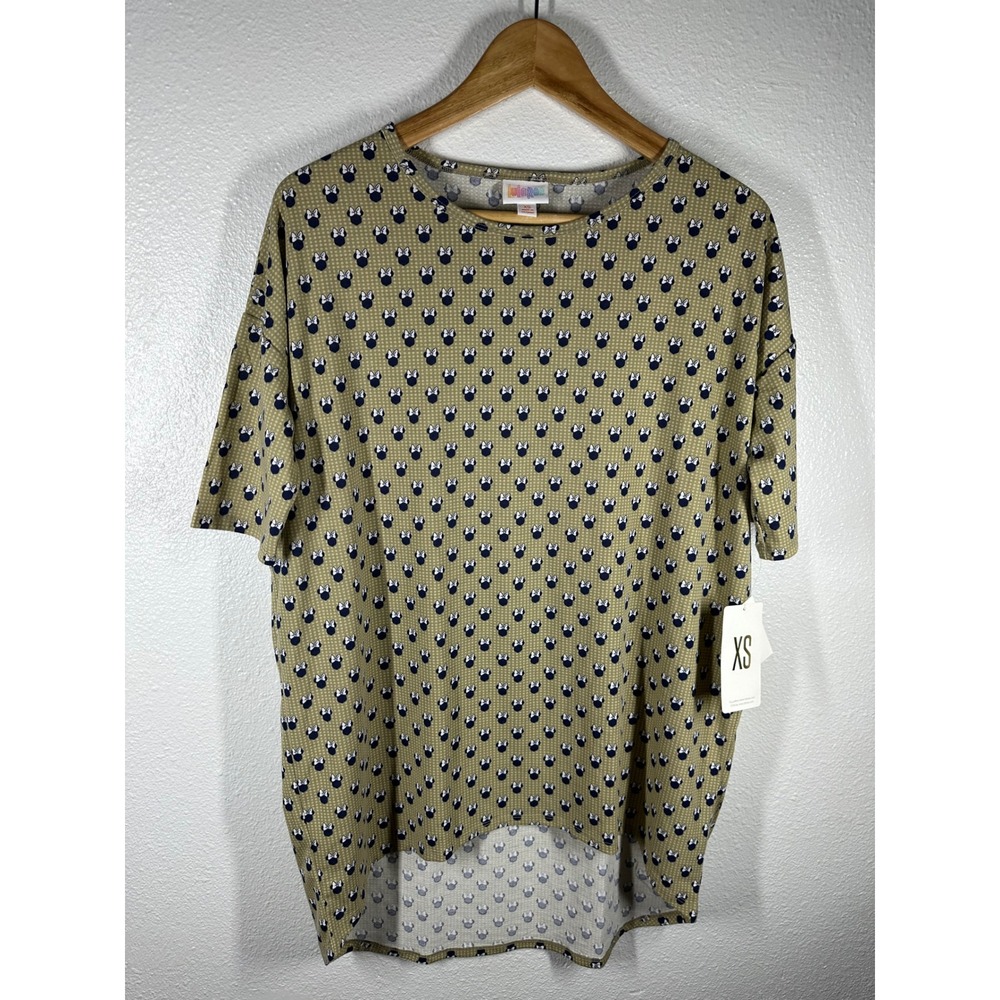 LuLaRoe Tunic Womens XS Green Irma Disney Minnie Mouse High Low Short Sleeve NWT